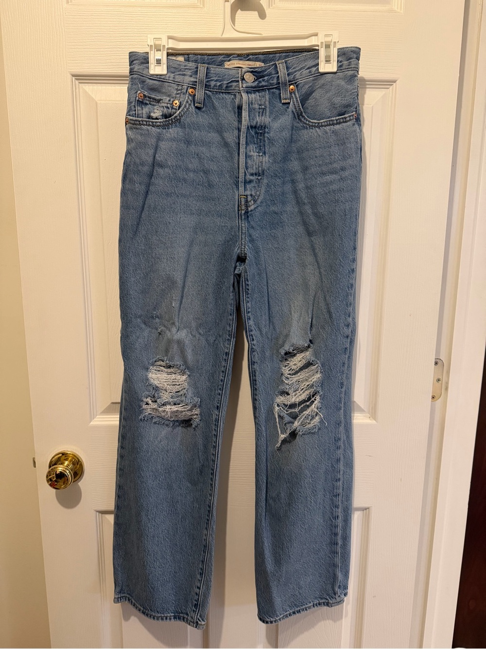 Levi's Light Blue Distressed Wide-Leg Jeans